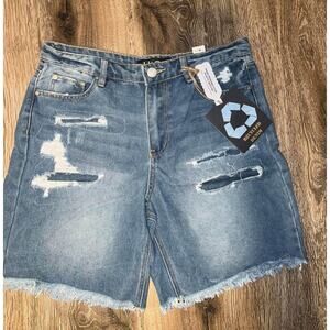 Indigo Rein Women's Distressed Blue Jeans Short